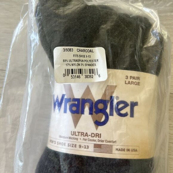 Wrangler Lightweight Ultra-dri Boot Socks 3 Pair Pack Charcoal 9-13 NWT IN PKG - Picture 3 of 4